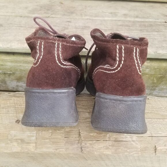 Vintage 90s y2k Lower East Side Brown Suede Leather Chunky Platform Ankle Boots - Picture 6 of 9